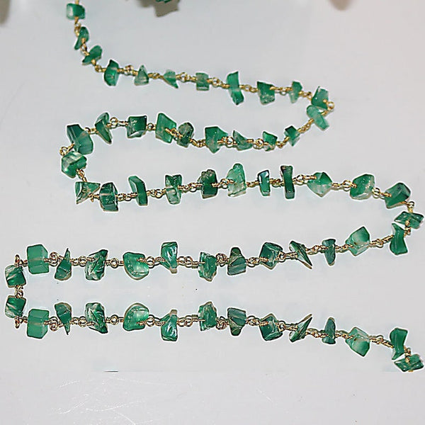 green onyx chips semi-precious gemstone beads 24k gold plated over silver rosary chain for a necklace, earrings, anklet, and bracelet making.