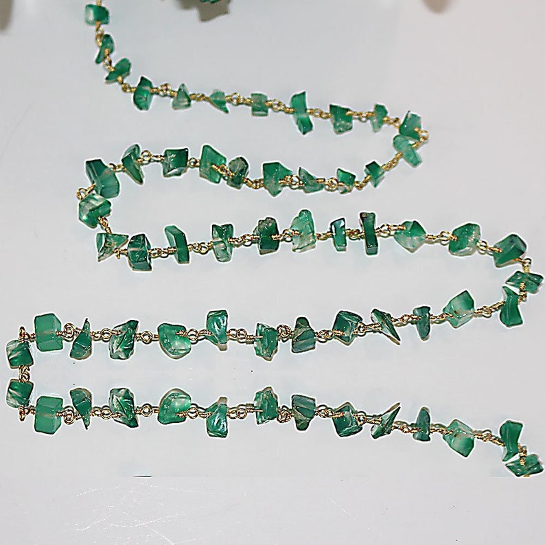 green onyx chips semi-precious gemstone beads 24k gold plated over silver rosary chain for a necklace, earrings, anklet, and bracelet making.