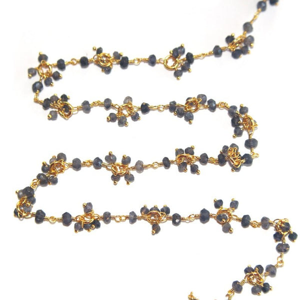 iolite semi-precious gemstone beads 24k gold plated over silver rosary chain for a necklace, earrings, anklet, and bracelet making.