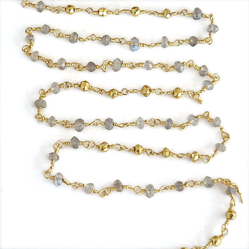 labradorite semi-precious gemstone beads black oxidized antique rosary chain for a necklace, earrings, anklet, and bracelet making.