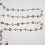 labradorite natural semi-precious gemstone beads 24k gold plated over silver rosary chain for a necklace, earrings, anklet, and bracelet making.