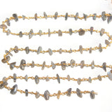labradorite chips semi-precious gemstone beads 24k gold plated over silver rosary chain for a necklace, earrings, anklet, and bracelet making.