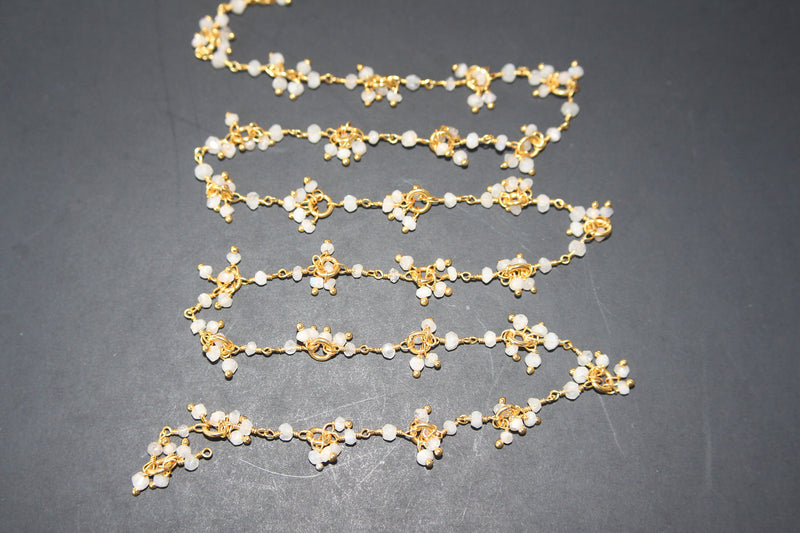 rainbow moonstone semi-precious gemstone beads 24k gold plated over silver rosary chain for a necklace, earrings, anklet, and bracelet making.
