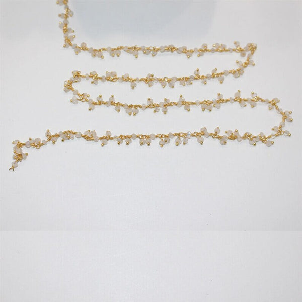 rainbow moonstone natural semi-precious gemstone beads 24k gold plated over silver rosary chain for a necklace, earrings, anklet, and bracelet making.