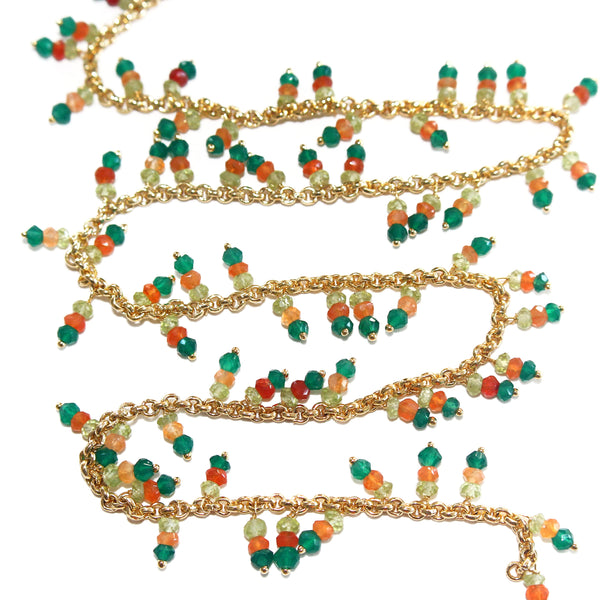 multi color payal natural semi-precious gemstone beads 24k gold plated over silver rosary chain for a necklace, earrings, anklet, and bracelet making.
