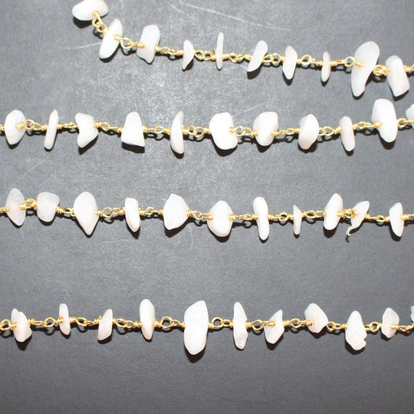white chalcedony chips semi-precious gemstone beads 24k gold plated over silver rosary chain for a necklace, earrings, anklet, and bracelet making.