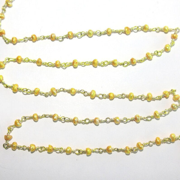 yellow freshwater pearl semi-precious gemstone beads black oxidized antique rosary chain for a necklace, earrings, anklet, and bracelet making.
