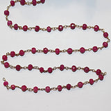 ruby natural semi-precious gemstone beads 24k gold plated over silver rosary chain for a necklace, earrings, anklet, and bracelet making.