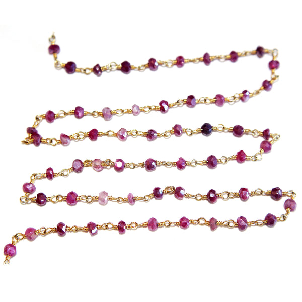 silverite ruby coated natural semi-precious gemstone beads 24k gold plated over silver rosary chain for a necklace, earrings, anklet, and bracelet making.