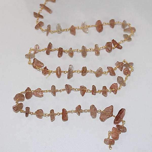 sunstone chips semi-precious gemstone beads 24k gold plated over silver rosary chain for a necklace, earrings, anklet, and bracelet making.