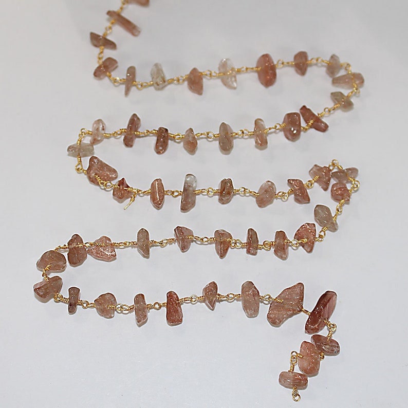 sunstone chips semi-precious gemstone beads 24k gold plated over silver rosary chain for a necklace, earrings, anklet, and bracelet making.