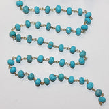 turquoise semi-precious gemstone beads black oxidized antique rosary chain for a necklace, earrings, anklet, and bracelet making.
