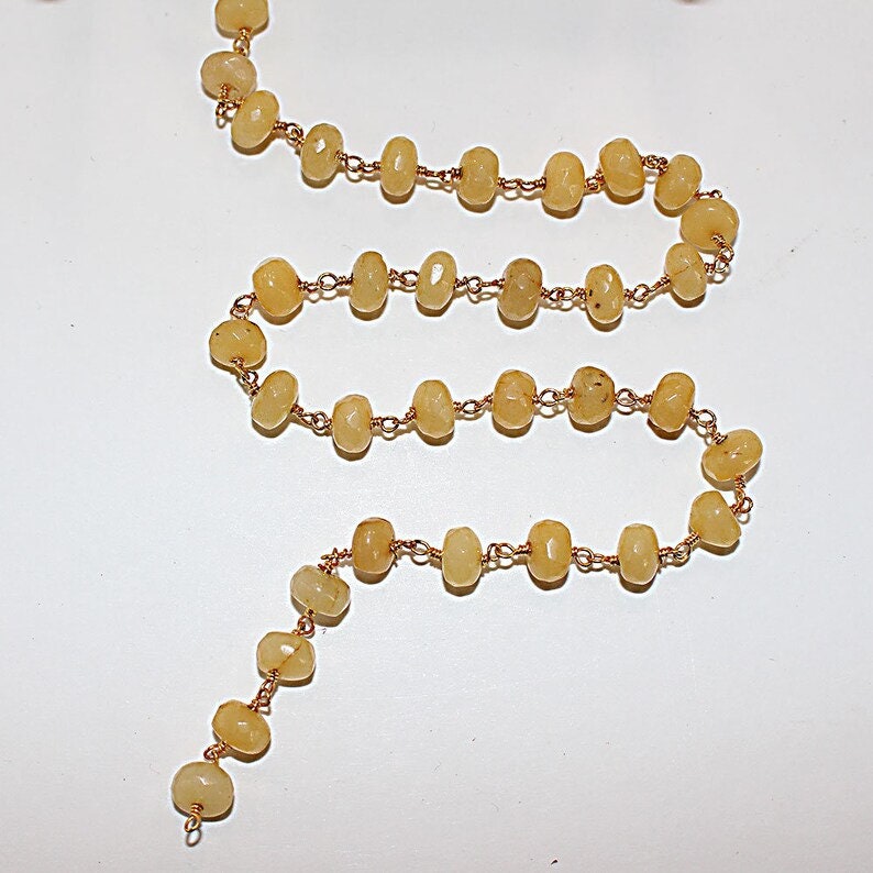 light yellow jade semi-precious gemstone beads black oxidized antique rosary chain for a necklace, earrings, anklet, and bracelet making.