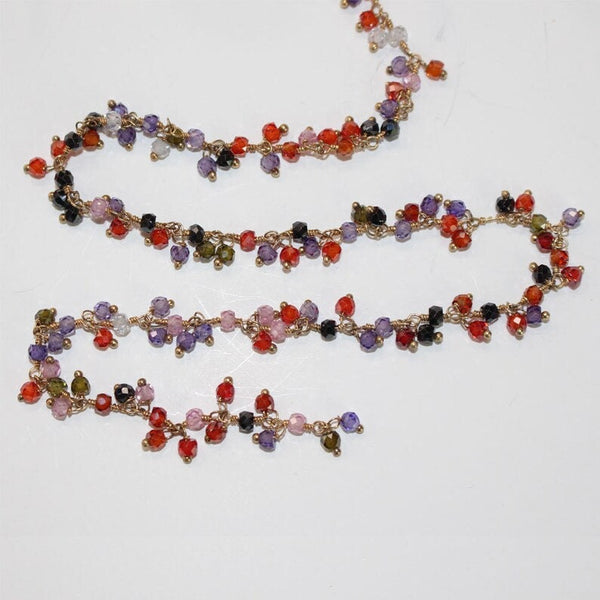 zircon multi color semi-precious gemstone beads 24k gold plated over silver rosary chain for a necklace, earrings, anklet, and bracelet making.