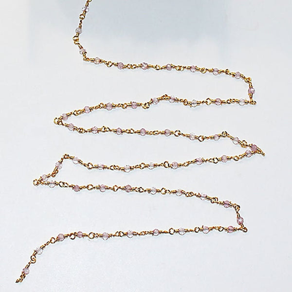 strawberry natural semi-precious gemstone beads 24k gold plated over silver rosary chain for a necklace, earrings, anklet, and bracelet making.
