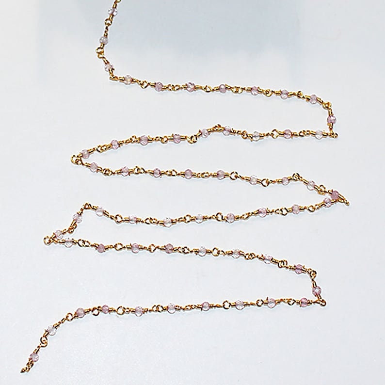 strawberry natural semi-precious gemstone beads 24k gold plated over silver rosary chain for a necklace, earrings, anklet, and bracelet making.