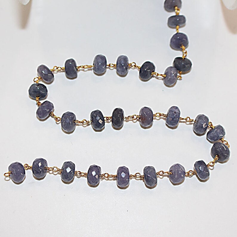 tanzanite blue jade semi-precious gemstone beads black oxidized antique rosary chain for a necklace, earrings, anklet, and bracelet making.