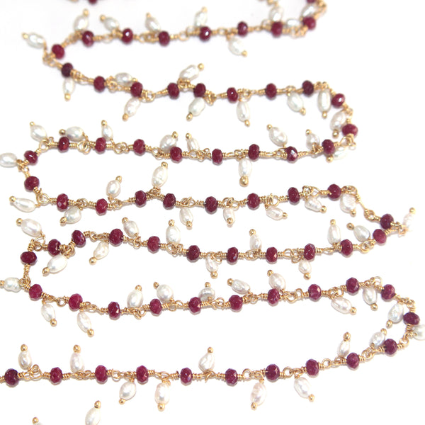 red coral quartz gemstone bead chain 24k gold plated over silver, women jewelry making necklaces, earrings, and bracelets bead chain.