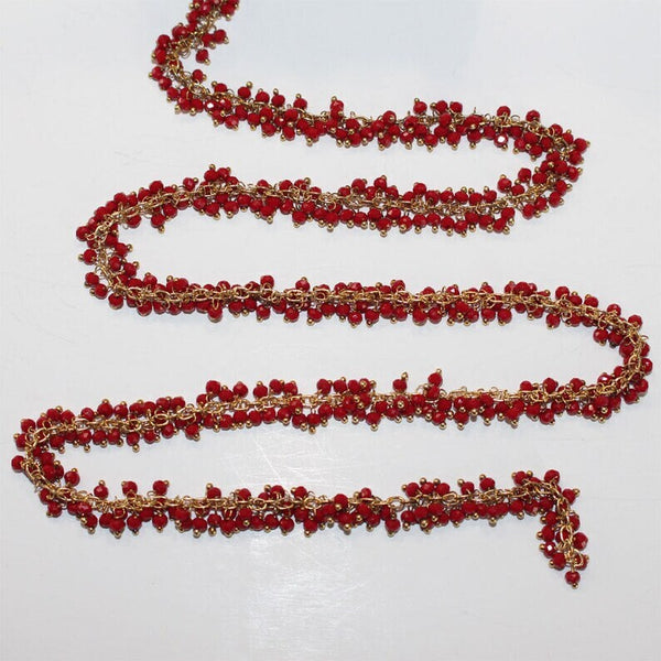 red coral semi-precious gemstone beads 24k gold plated over silver rosary chain for a necklace, earrings, anklet, and bracelet making.