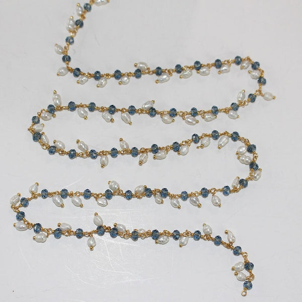 london blue topaz quartz gemstone bead chain 24k gold plated over silver, women jewelry making necklaces, earrings, and bracelets bead chain.