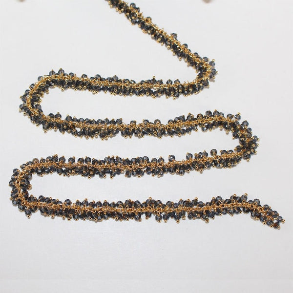 london blue topaz semi-precious gemstone beads 24k gold plated over silver rosary chain for a necklace, earrings, anklet, and bracelet making.