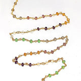 Multi Color quartz gemstone bead chain 24k gold plated over silver, women jewelry making necklaces, earrings, and bracelets bead chain.