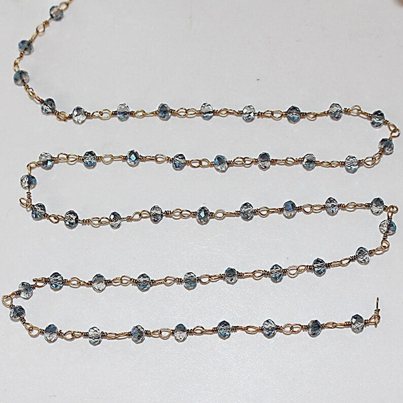 Dark Mystic quartz gemstone bead chain 24k gold plated over silver, women jewelry making necklaces, earrings, and bracelets bead chain.