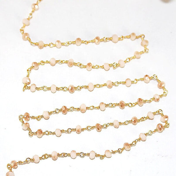 Mexican Fire Opal Mystic quartz gemstone bead chain 24k gold plated over silver, women jewelry making necklaces, earrings, and bracelets bead chain.