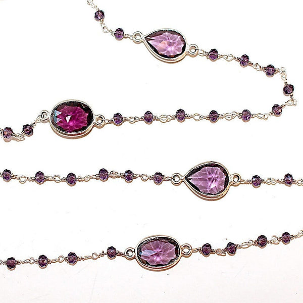 amethyst natural semi-precious gemstone beads silver rosary chain for a necklace, earrings, anklet, and bracelet making.