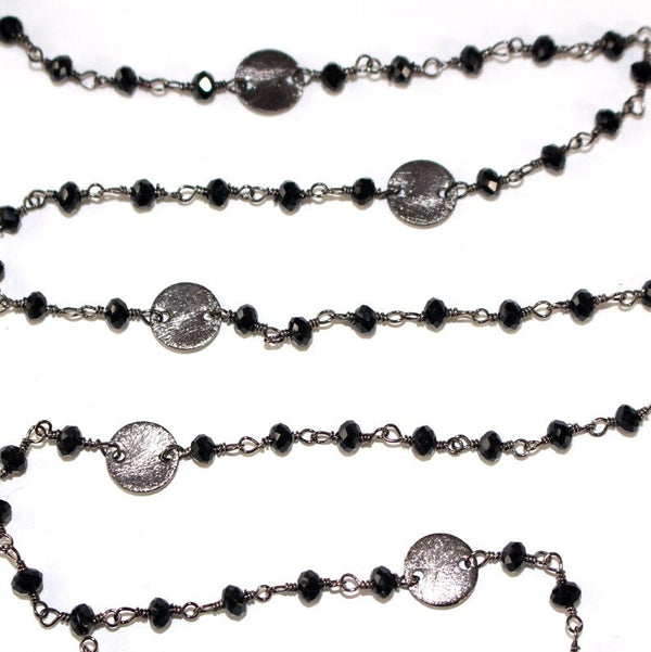 black spinel semi-precious gemstone beads black oxidized antique rosary chain for a necklace, earrings, anklet, and bracelet making.