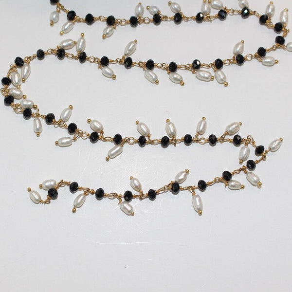 black spinel quartz gemstone bead chain 24k gold plated over silver, women jewelry making necklaces, earrings, and bracelets bead chain.