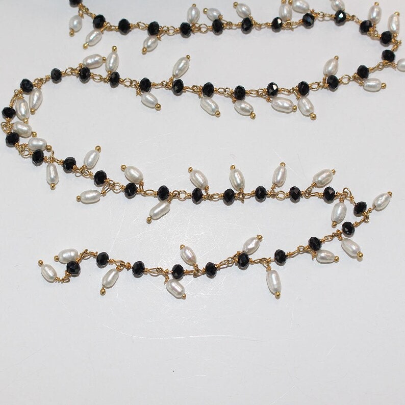 black spinel quartz gemstone bead chain 24k gold plated over silver, women jewelry making necklaces, earrings, and bracelets bead chain.