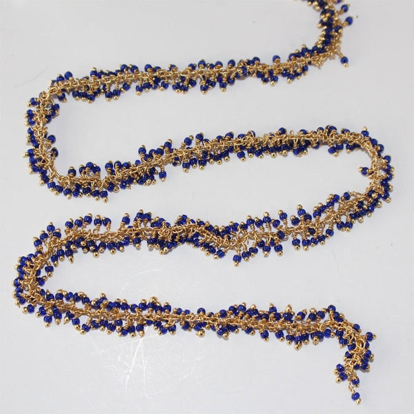 dark blue semi-precious gemstone beads 24k gold plated over silver rosary chain for a necklace, earrings, anklet, and bracelet making.