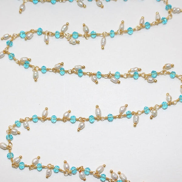 blue topaz quartz gemstone bead chain 24k gold plated over silver, women jewelry making necklaces, earrings, and bracelets bead chain.