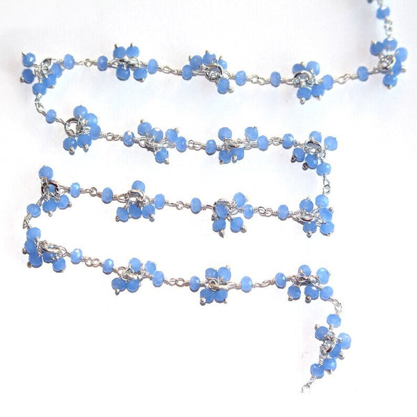 blue chalcedony gemstone bead chain silver, women jewelry making necklaces, earrings, and bracelets bead chain.