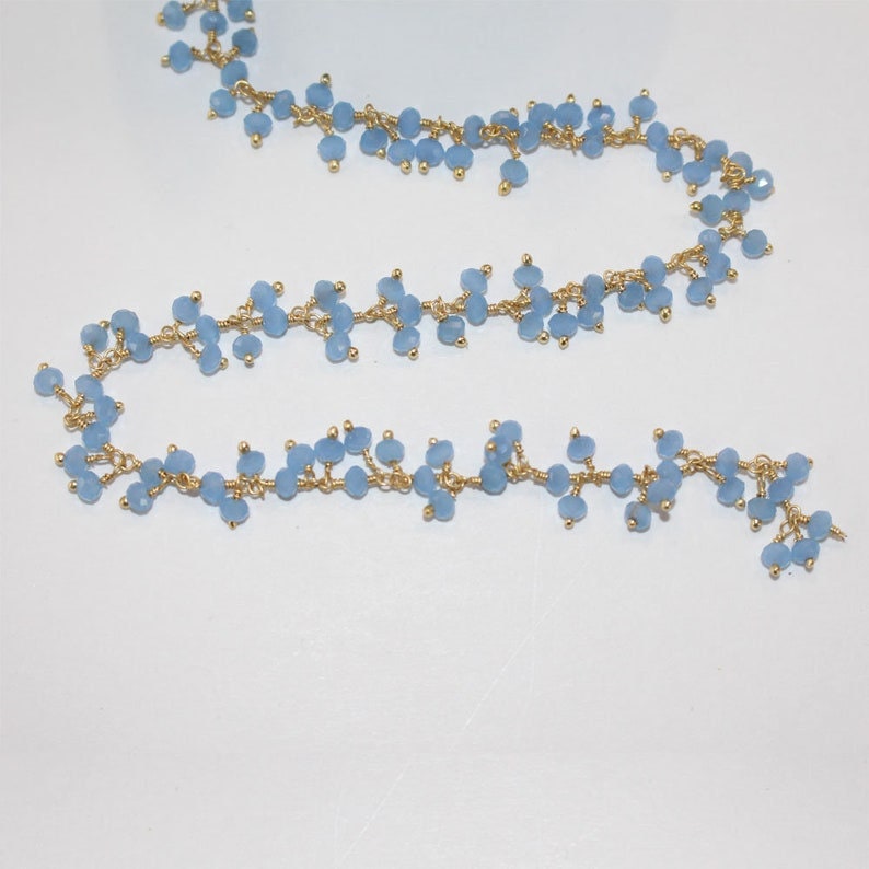 blue chalcedony quartz gemstone bead chain silver, women jewelry making necklaces, earrings, and bracelets bead chain.