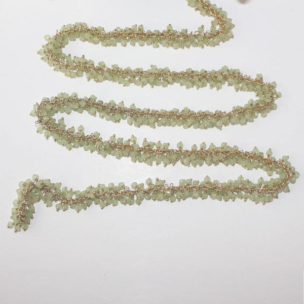 green chalcedony semi-precious gemstone beads 24k gold plated over silver rosary chain for a necklace, earrings, anklet, and bracelet making.