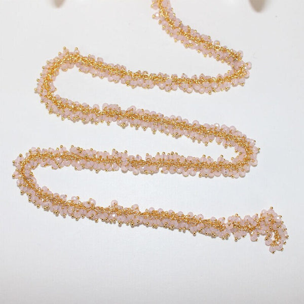 pink chalcedony semi-precious gemstone beads 24k gold plated over silver rosary chain for a necklace, earrings, anklet, and bracelet making.
