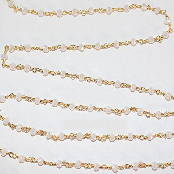 white chalcedony quartz gemstone bead chain 24k gold plated over silver, women jewelry making necklaces, earrings, and bracelets bead chain.
