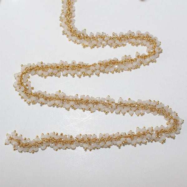white chalcedony mystic semi-precious gemstone beads 24k gold plated over silver rosary chain for a necklace, earrings, anklet, and bracelet making.