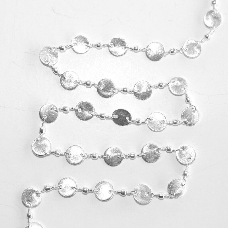 coin over coin natural semi-precious gemstone beads silver rosary chain for a necklace, earrings, anklet, and bracelet making.