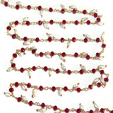 red garnet quartz gemstone bead chain 24k gold plated over silver, women jewelry making necklaces, earrings, and bracelets bead chain.
