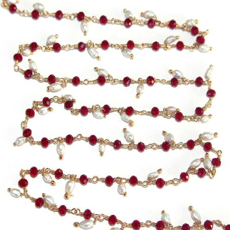 red garnet quartz gemstone bead chain 24k gold plated over silver, women jewelry making necklaces, earrings, and bracelets bead chain.