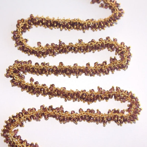 rhodolite garnet semi-precious gemstone beads 24k gold plated over silver rosary chain for a necklace, earrings, anklet, and bracelet making.