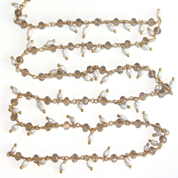 smoky quartz gemstone bead chain 24k gold plated over silver, women jewelry making necklaces, earrings, and bracelets bead chain.