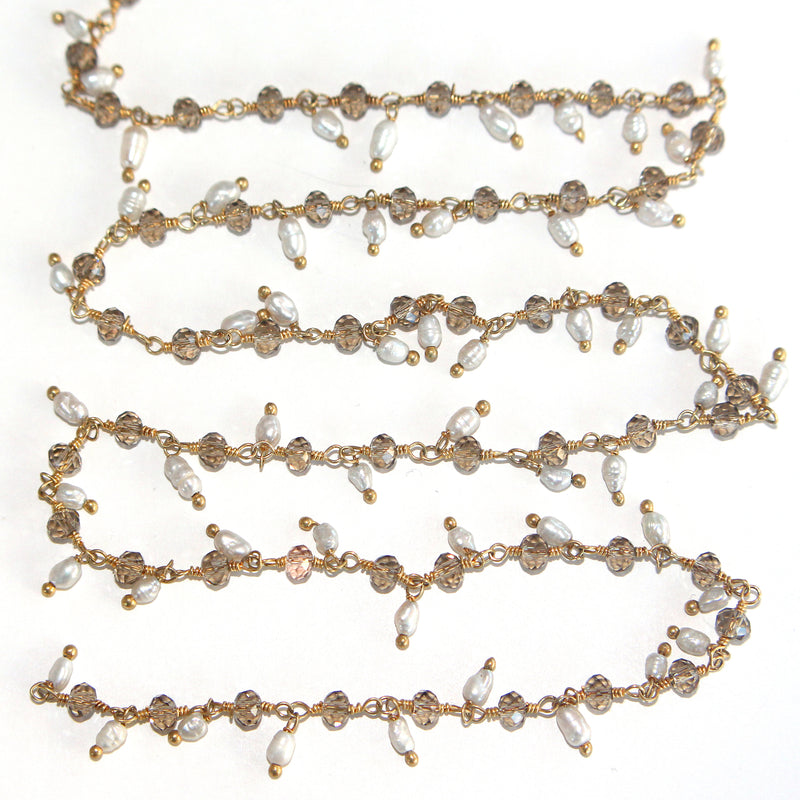 smoky quartz gemstone bead chain 24k gold plated over silver, women jewelry making necklaces, earrings, and bracelets bead chain.