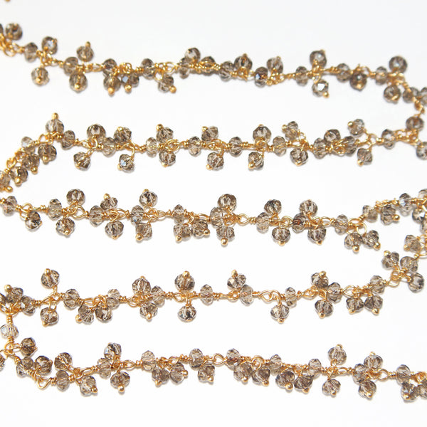 smoky quartz gemstone bead chain silver, women jewelry making necklaces, earrings, and bracelets bead chain.