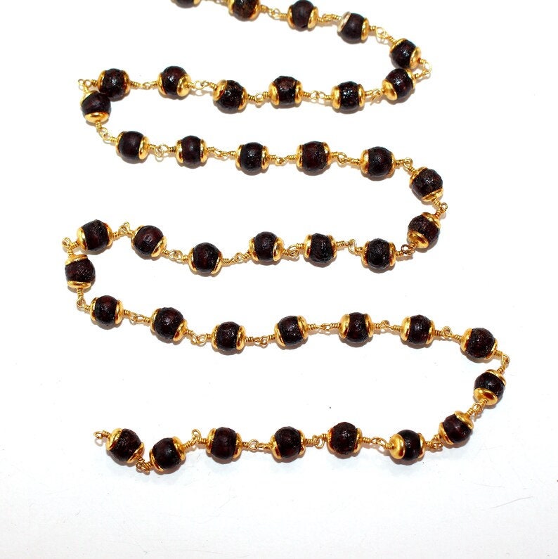 wooden beads cape quartz gemstone bead chain 24k gold plated over silver, women jewelry making necklaces, earrings, and bracelets bead chain.