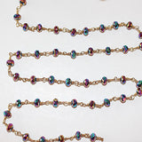 peacock pyrite quartz gemstone bead chain 24k gold plated over silver, women jewelry making necklaces, earrings, and bracelets bead chain.
