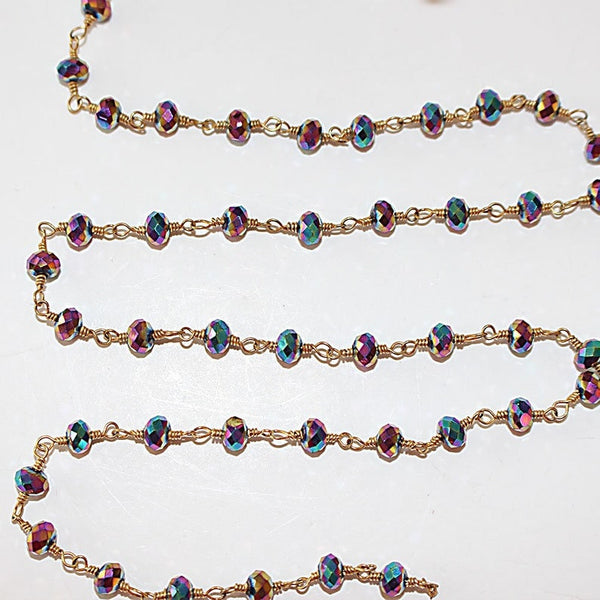 peacock pyrite quartz gemstone bead chain 24k gold plated over silver, women jewelry making necklaces, earrings, and bracelets bead chain.